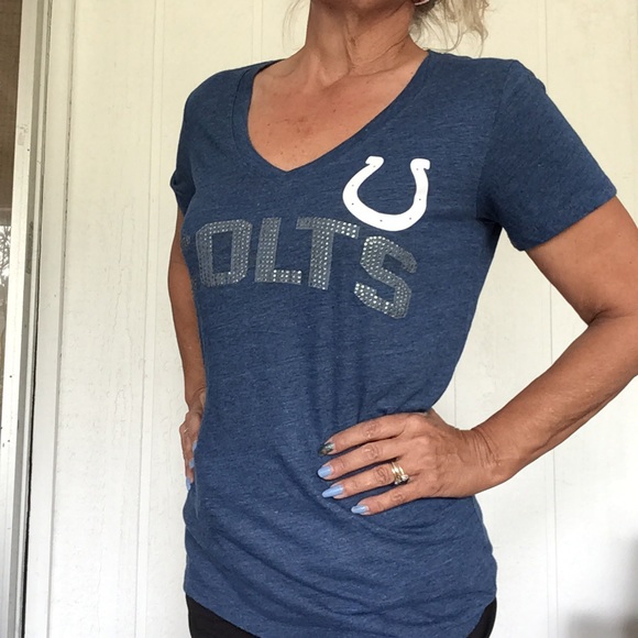 INDIANAPOLIS COLTS NFL RHINESTONE V NECK LOGO TEE SHIRT SMALL - Picture 2 of 15